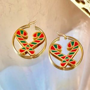 Christmas candy cane earrings 18k gold plated stainless steel